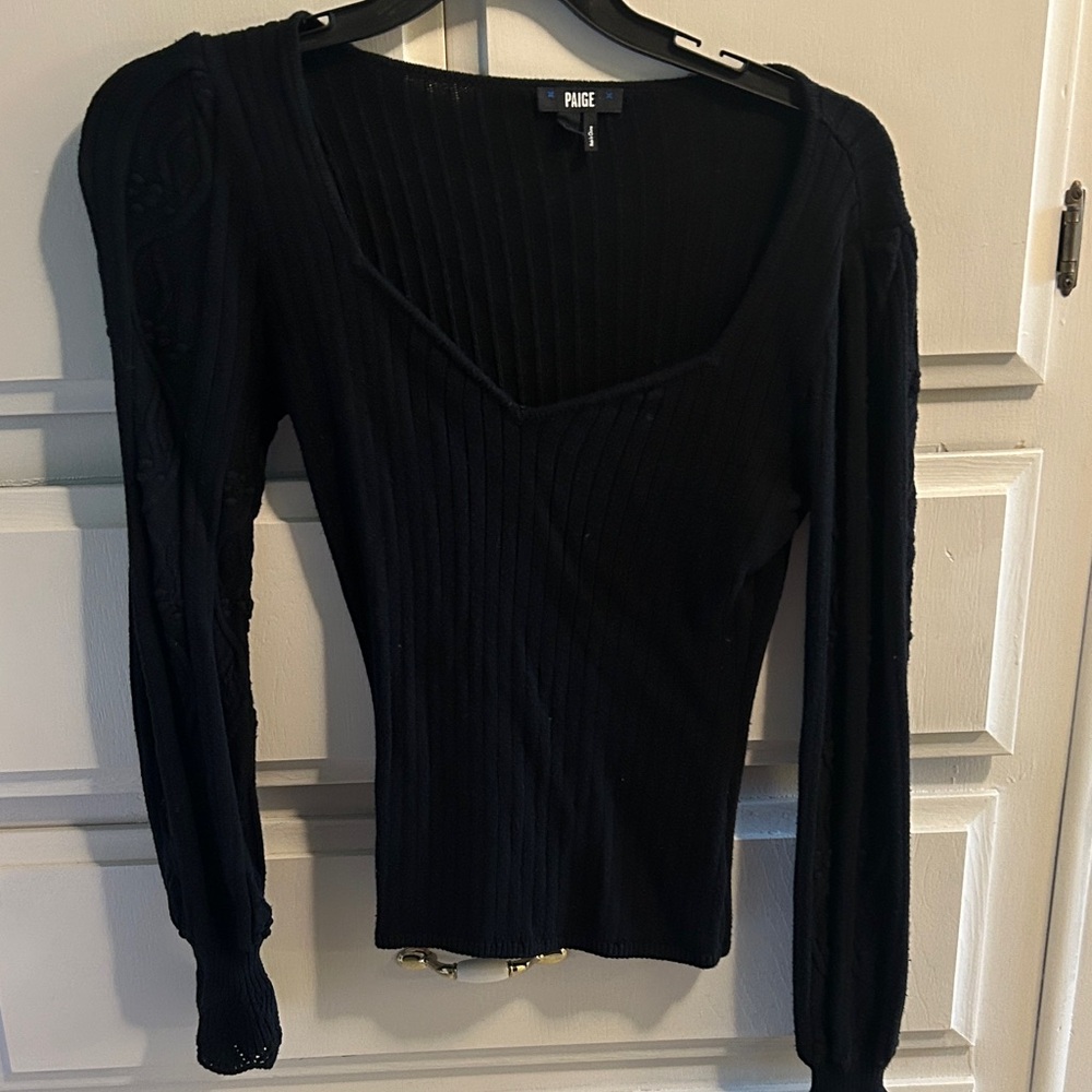 PAIGE Black Ribbed Long Sleeve Top